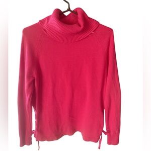 Banana Republic Hot Pink Turtleneck Sweater Women M Side Tie Knit
